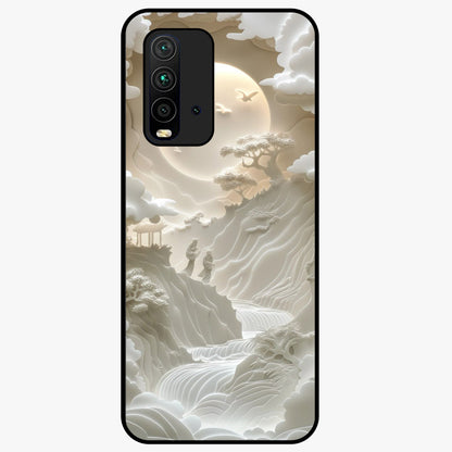 Celestial Origami Glass Case showing flat back view with artistic origami inspired celestial artwork and glossy glass finish.