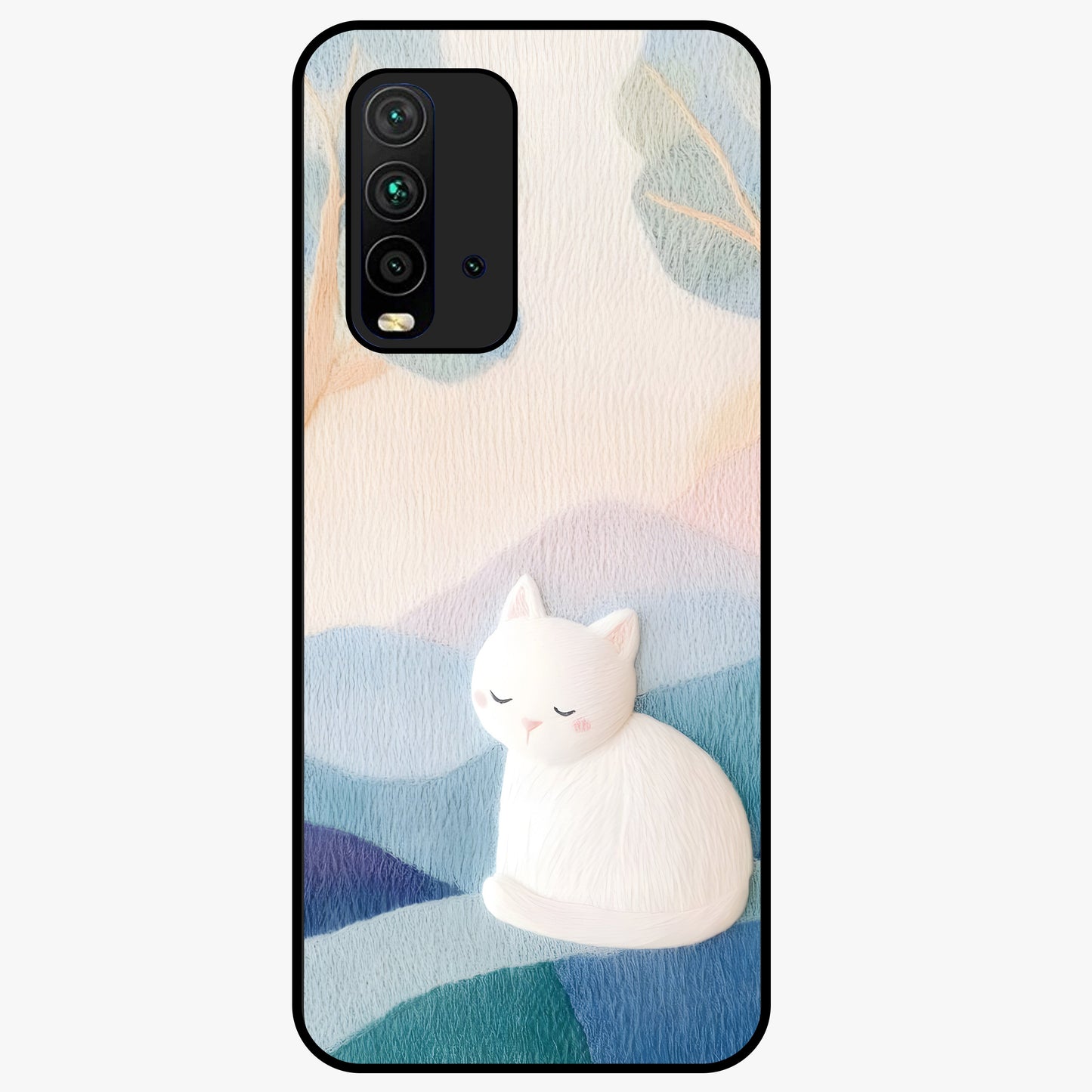 Cotton Dream Cat Glass Case showing flat back view with soft dreamy cat artwork and glossy glass finish.