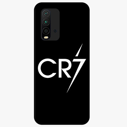 Cr7 Elite Strike Glass Case showing flat back view with dynamic football inspired artwork and glossy glass finish.