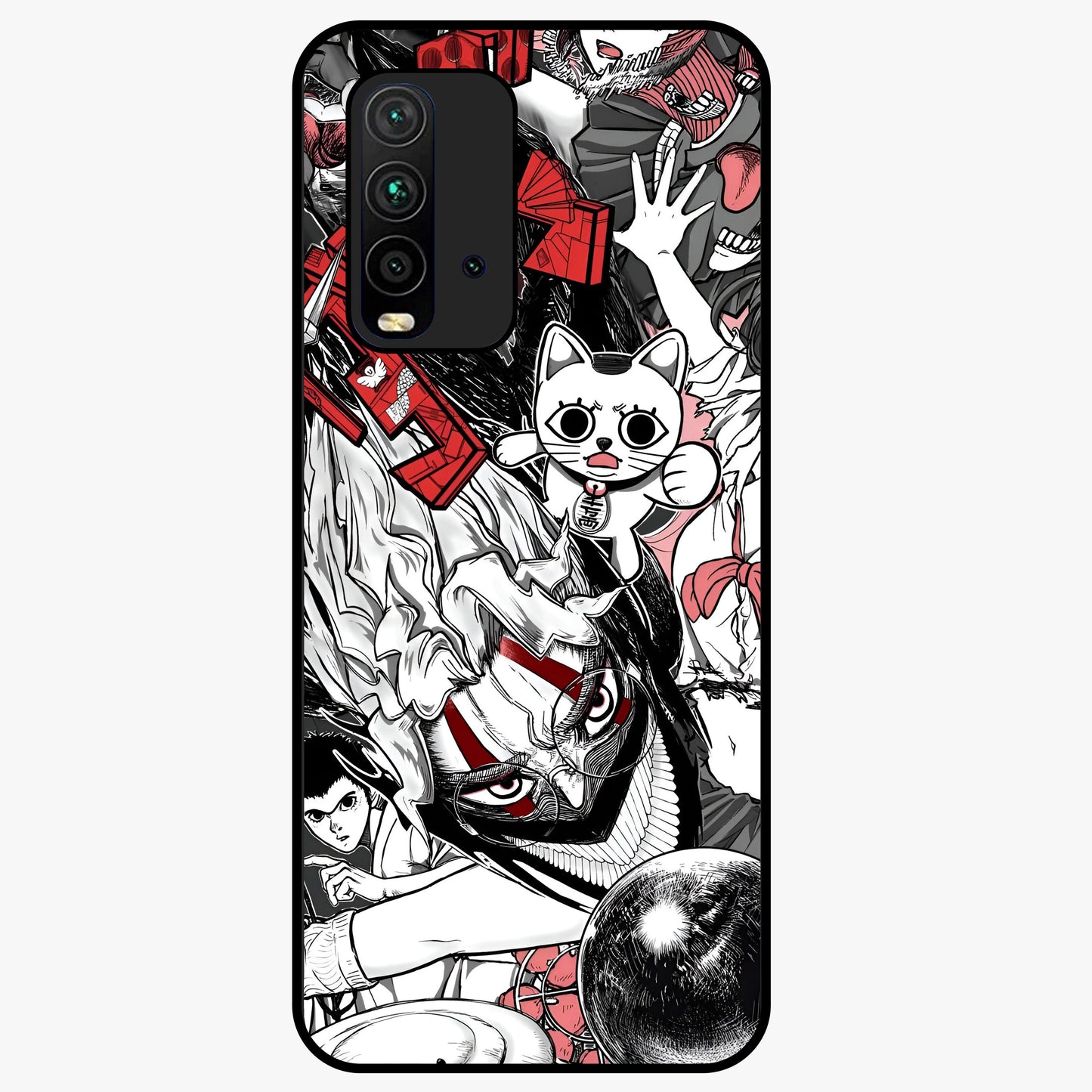 Crimson Chaos Panel Glass Case showing flat back view with bold crimson abstract artwork and glossy glass finish.