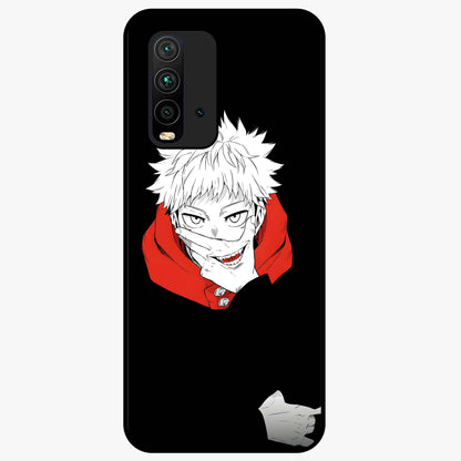 Crimson Chaos Smile Glass Case showing flat back view with bold chaotic smile artwork and glossy glass finish.