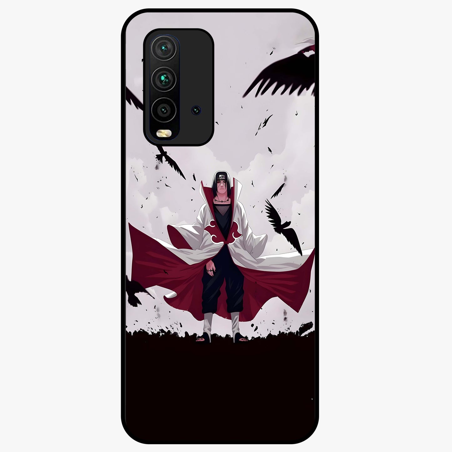 Crimson Crow Ascension Glass Case showing flat back view with mystical crow artwork and glossy glass finish.