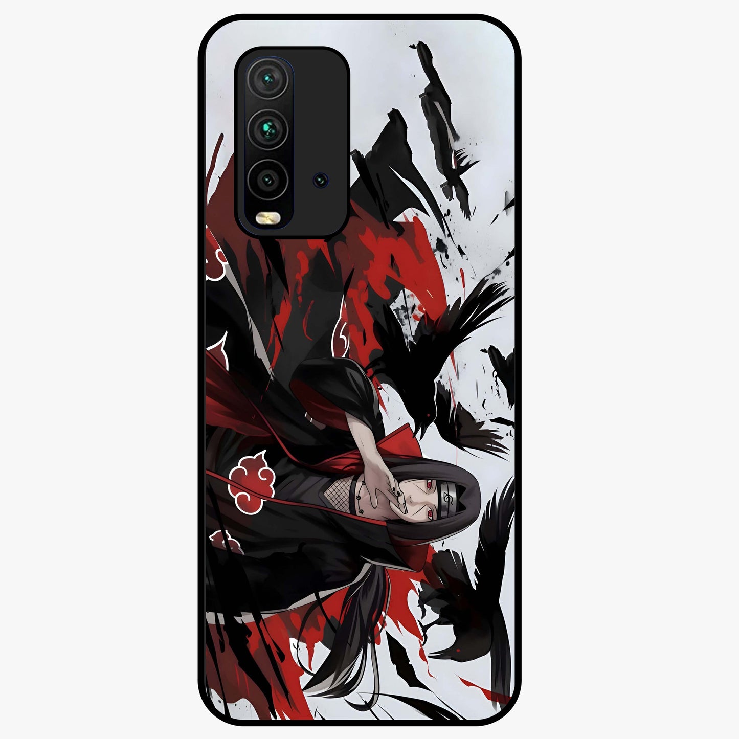 Crimson Crow Illusion Glass Case showing flat back view with artistic crow illusion artwork and glossy glass finish.