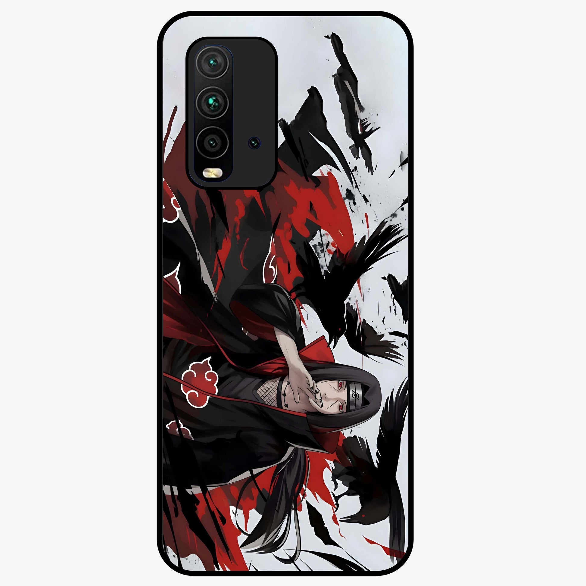 Crimson Crow Illusion Glass Case showing flat back view with artistic crow illusion artwork and glossy glass finish.