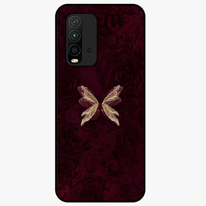 Crimson Fade Butterfly Glass Case showing flat back view with fading butterfly artwork and glossy glass finish.