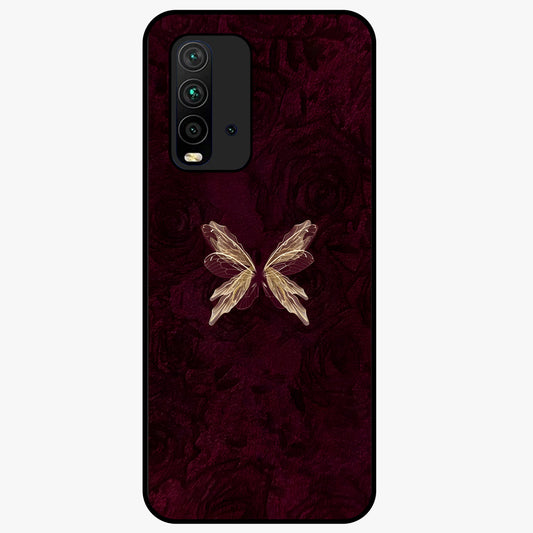 Crimson Fade Butterfly Glass Case showing flat back view with fading butterfly artwork and glossy glass finish.