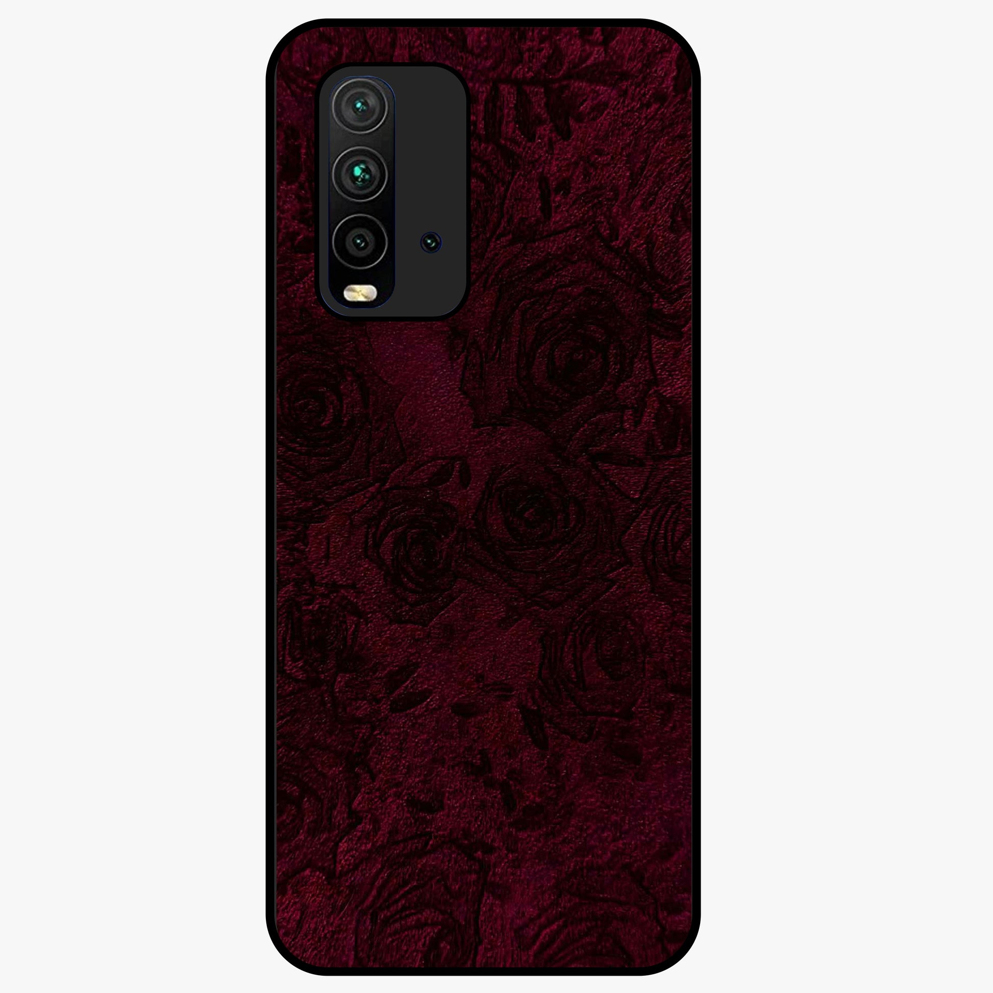 Crimson Fade Flow Glass Case showing flat back view with flowing crimson gradient artwork and glossy glass finish.