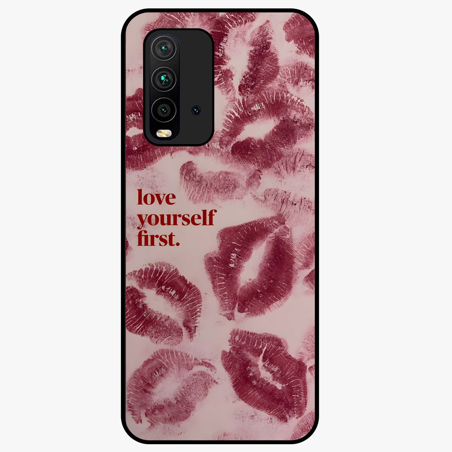 Crimson Kiss Love Glass Case showing flat back view with romantic crimson themed artwork and glossy glass finish.
