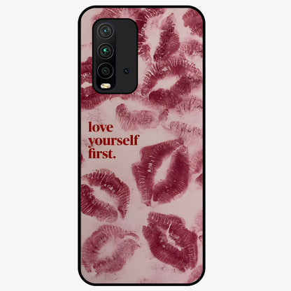 Crimson Kiss Love Glass Case showing flat back view with romantic crimson themed artwork and glossy glass finish.