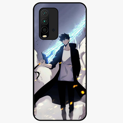 Dark Lightning Anime Warrior Glass Case showing flat back view with intense anime warrior artwork and glossy glass finish.