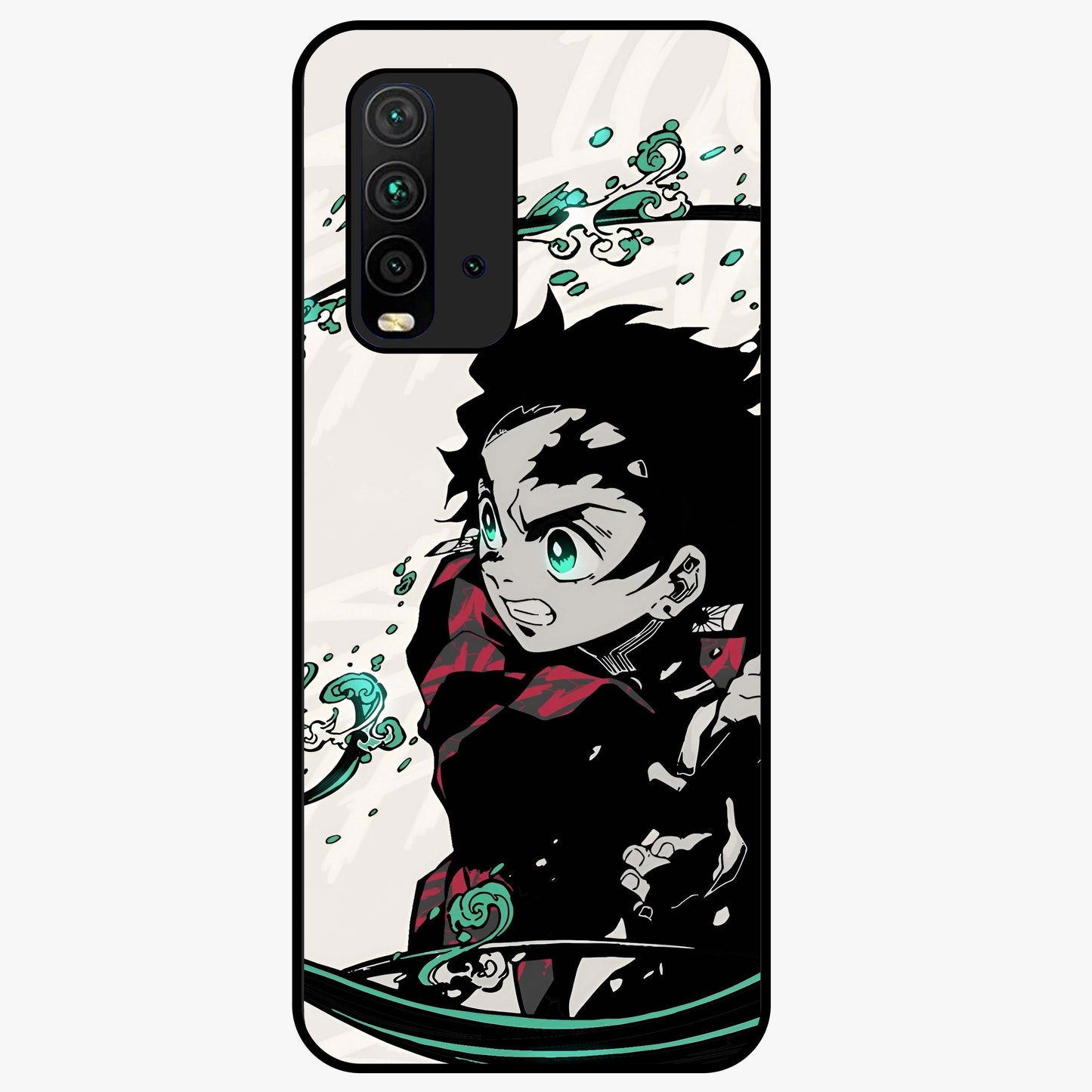 Demon Slayer Glass Case showing flat back view with bold anime inspired artwork and glossy glass finish.