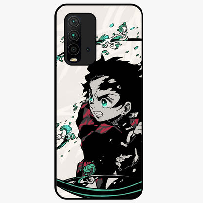 Demon Slayer Glass Case showing flat back view with bold anime inspired artwork and glossy glass finish.