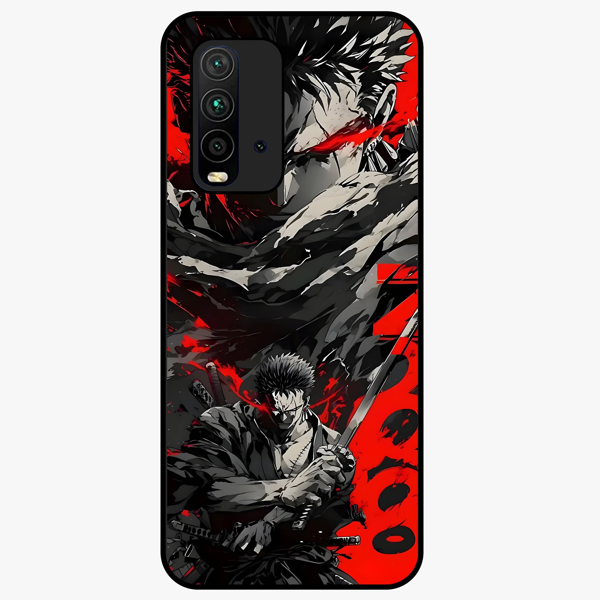 Demon Sword Resolve Glass Case showing flat back view with fierce sword warrior artwork and glossy glass finish.