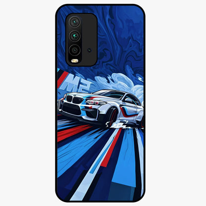 Drift Power Rush Glass Case showing flat back view with dynamic racing inspired artwork and glossy glass finish.