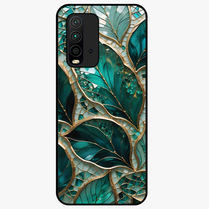 Emerald Leaf Glass Glass Case showing flat back view with emerald green leaf artwork and glossy glass finish.