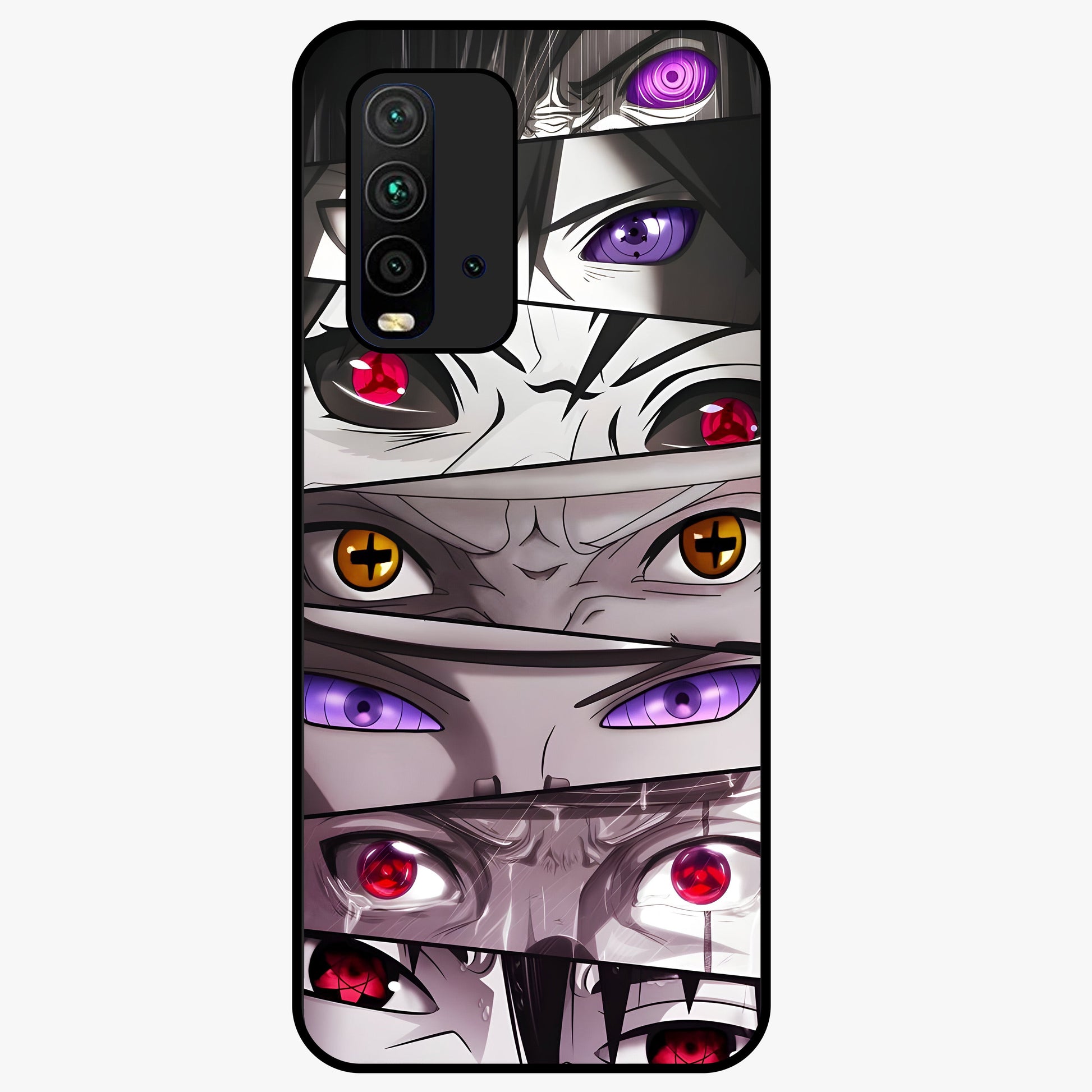 Eyes of Destiny Glass Case showing flat back view with striking eye themed artwork and glossy glass finish.