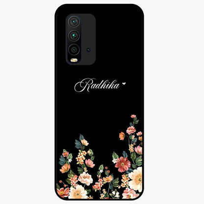 Floral Design With a Custom Personalized Name Glass Case showing flat back view with floral artwork and personalized name design.