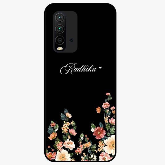 Floral Design With a Custom Personalized Name Glass Case showing flat back view with floral artwork and personalized name design.