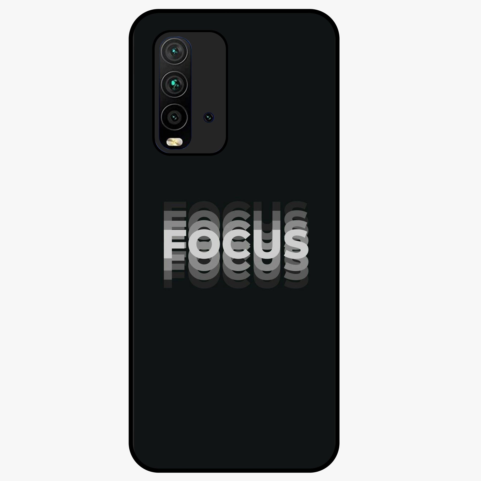 Focus Mode On Glass Case showing flat back view with bold motivational typography design and glossy glass finish.