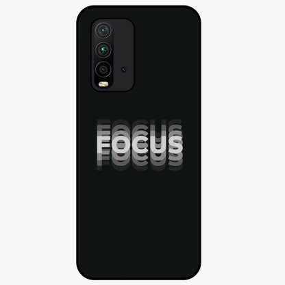 Focus Mode On Glass Case showing flat back view with bold motivational typography design and glossy glass finish.