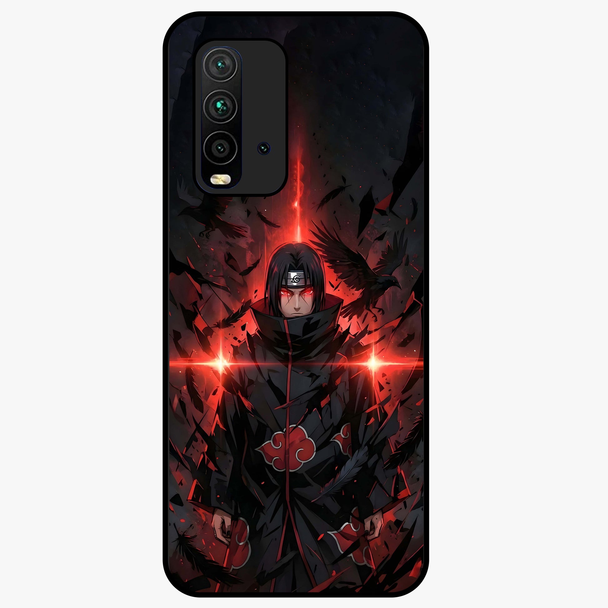 Focused Blade Discipline Glass Case showing flat back view with warrior sword themed artwork and glossy glass finish.