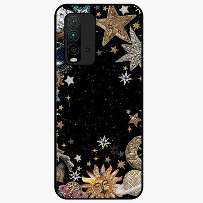 Galactic Jewel Stars Glass Case showing flat back view with sparkling star jewel artwork and glossy glass finish.