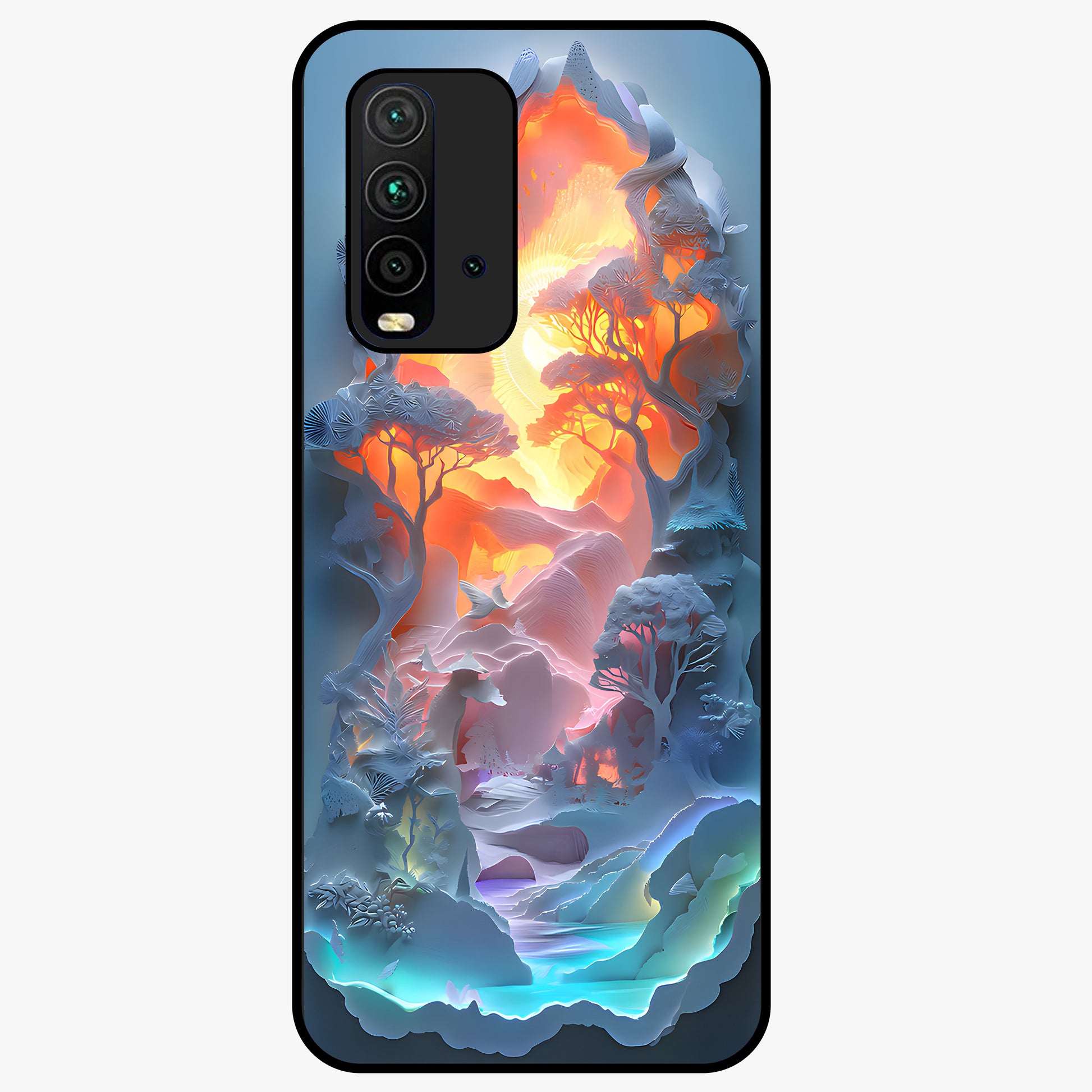 Glow Forest Portal Glass Case showing flat back view with glowing forest portal artwork and glossy glass finish.