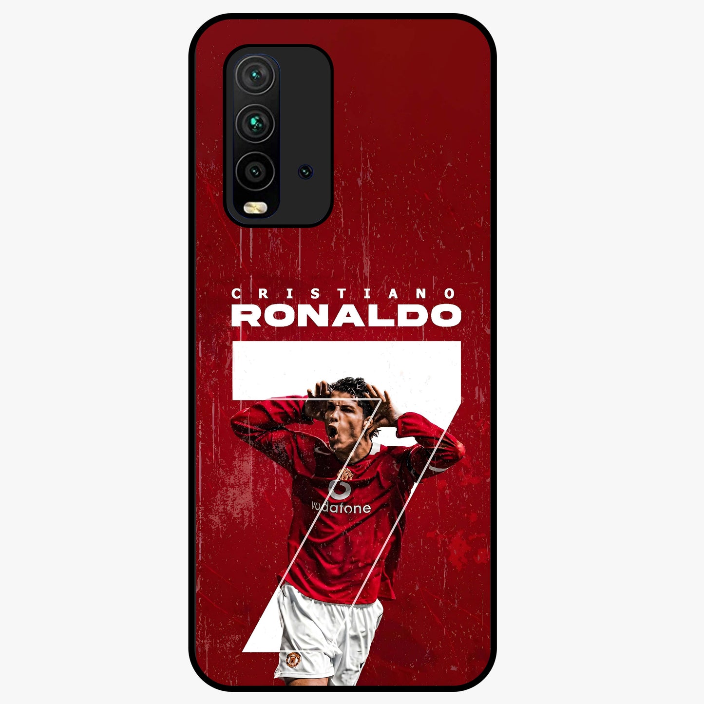 Goal Celebration Legacy Glass Case showing flat back view with football celebration inspired artwork and glossy glass finish.