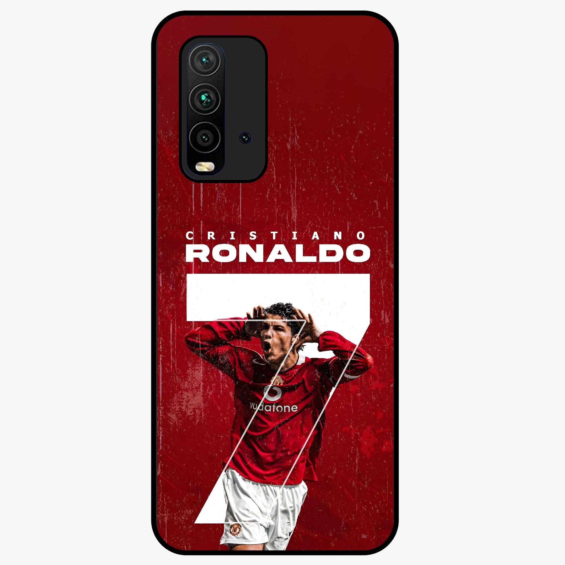 Goal Celebration Legacy Glass Case showing flat back view with football celebration inspired artwork and glossy glass finish.