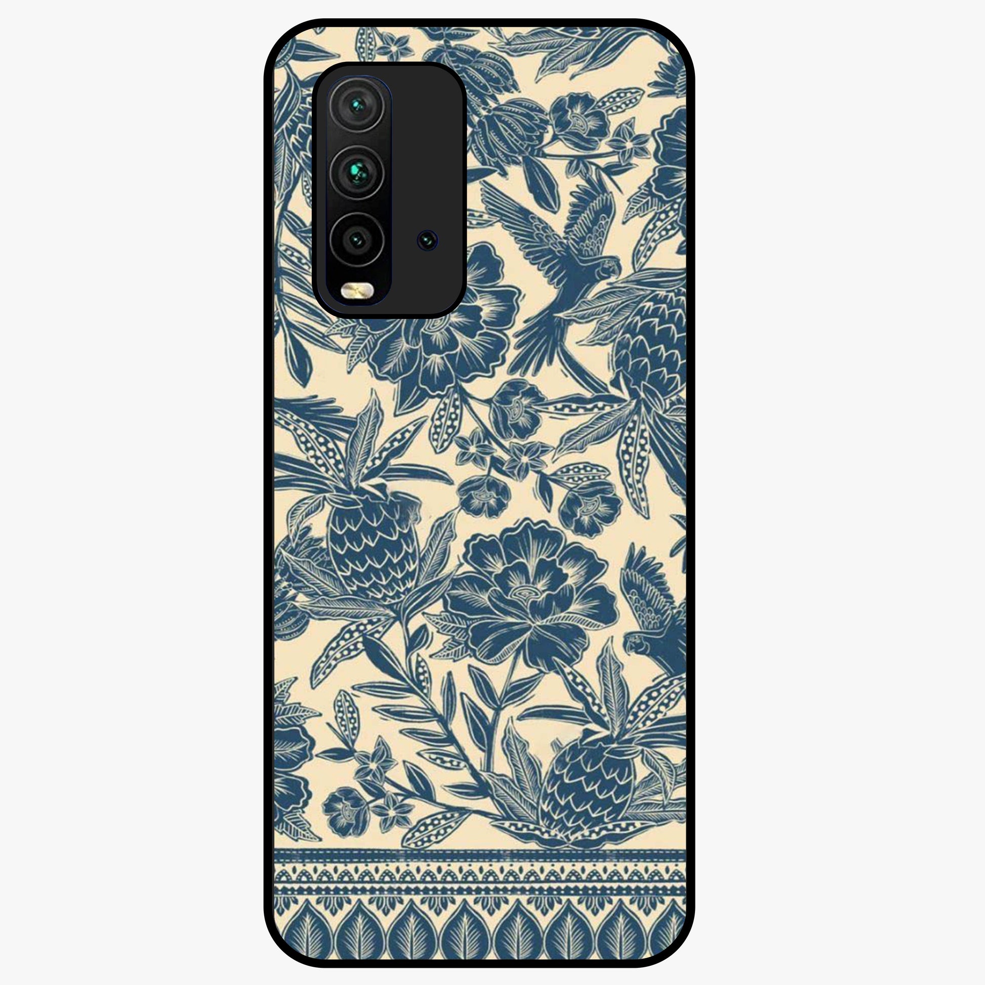 Heirloom Wild Bloom Glass Case showing flat back view with vintage inspired wild flower artwork and glossy glass finish.