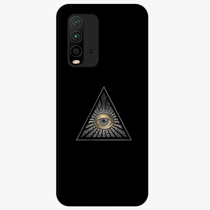 Illuminati Evil Glass Case showing flat back view with mysterious illuminati symbol artwork and glossy glass finish.