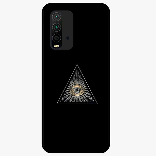 Illuminati Evil Glass Case showing flat back view with mysterious illuminati symbol artwork and glossy glass finish.