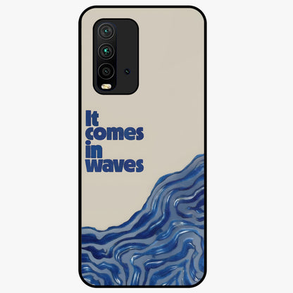 It Comes In Waves Quote Glass Case showing flat back view with inspirational wave themed quote artwork and glossy glass finish.