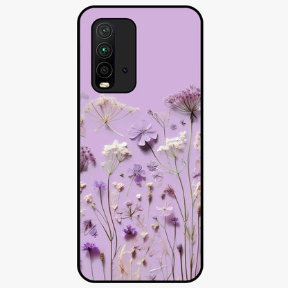 Lavender Blossom Dream Glass Case showing flat back view with soft lavender floral artwork and glossy glass finish.