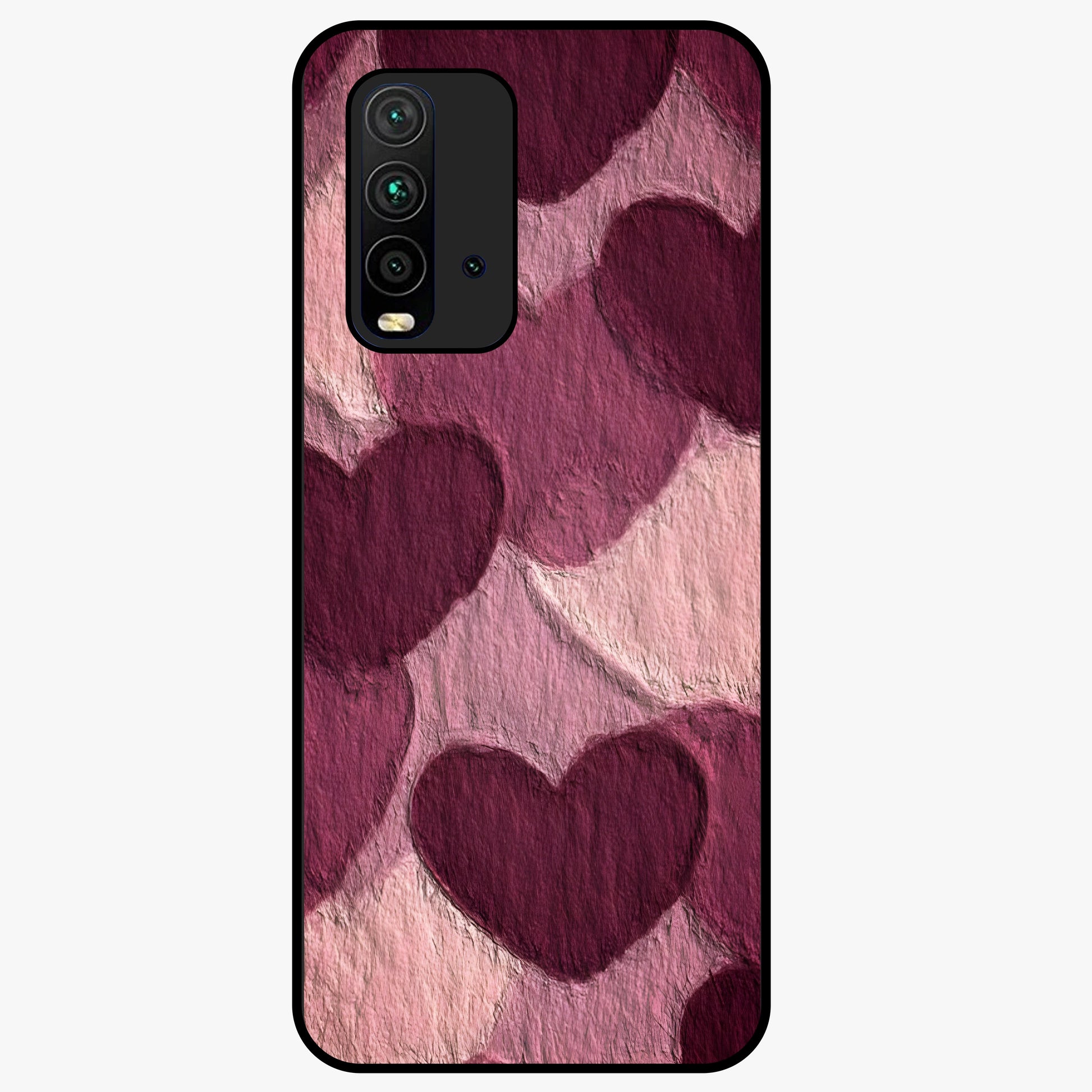 Layered Paper Hearts Glass Case showing flat back view with layered paper heart artwork and glossy glass finish.