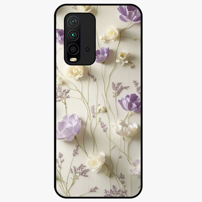 Lilac Breeze Harmony Glass Case showing flat back view with soft lilac themed artwork and glossy glass finish.
