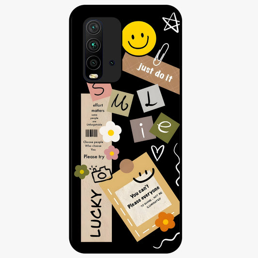 Lucky Aesthetic Collage Glass Case showing flat back view with trendy aesthetic collage artwork and glossy glass finish.