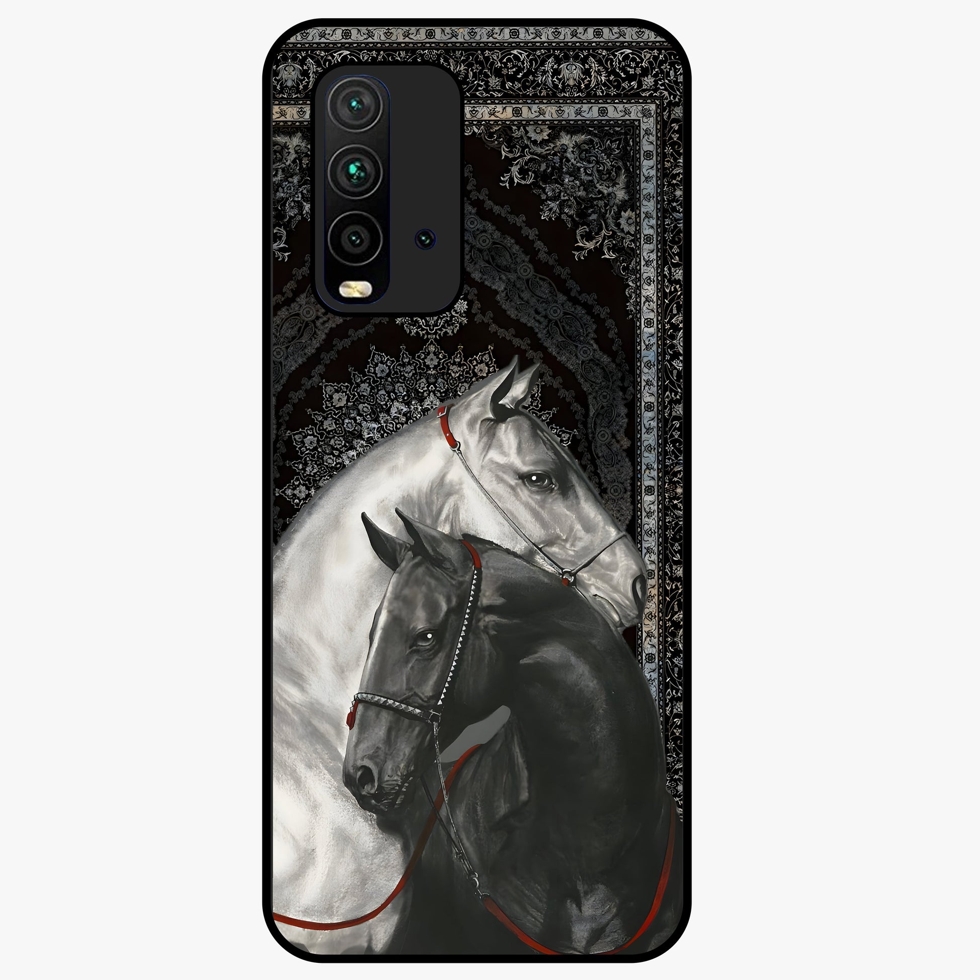 Majestic Ride Legacy Glass Case showing flat back view with powerful automotive inspired artwork and glossy glass finish.