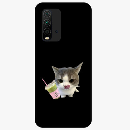Matcha Cat Style Glass Case showing flat back view with cute matcha themed cat artwork and glossy glass finish.