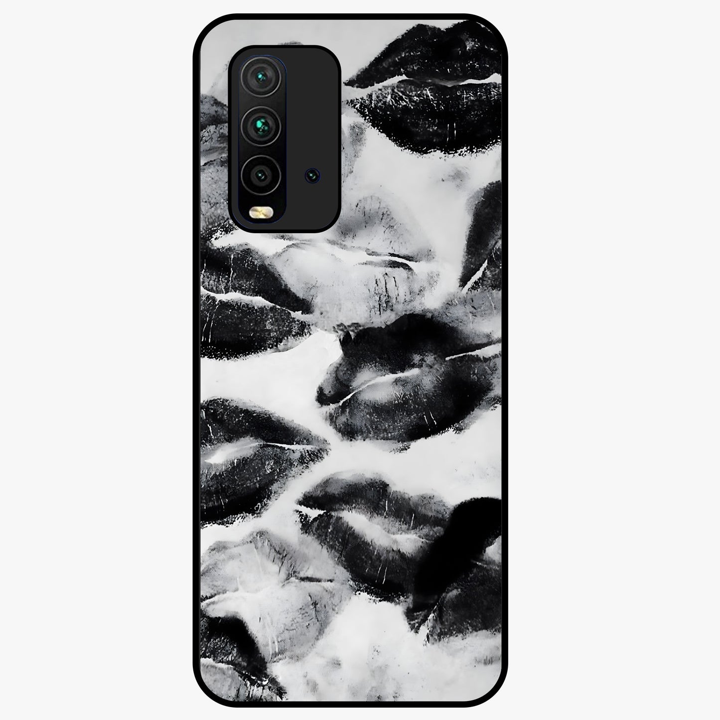 Midnight Kiss Marks Glass Case showing flat back view with lipstick kiss mark artwork and glossy glass finish.