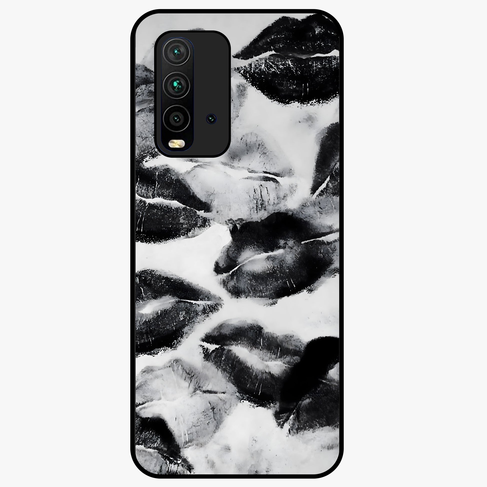 Midnight Kiss Marks Glass Case showing flat back view with lipstick kiss mark artwork and glossy glass finish.