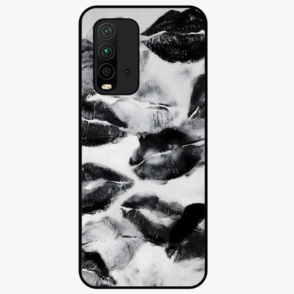 Midnight Kiss Marks Glass Case showing flat back view with lipstick kiss mark artwork and glossy glass finish.