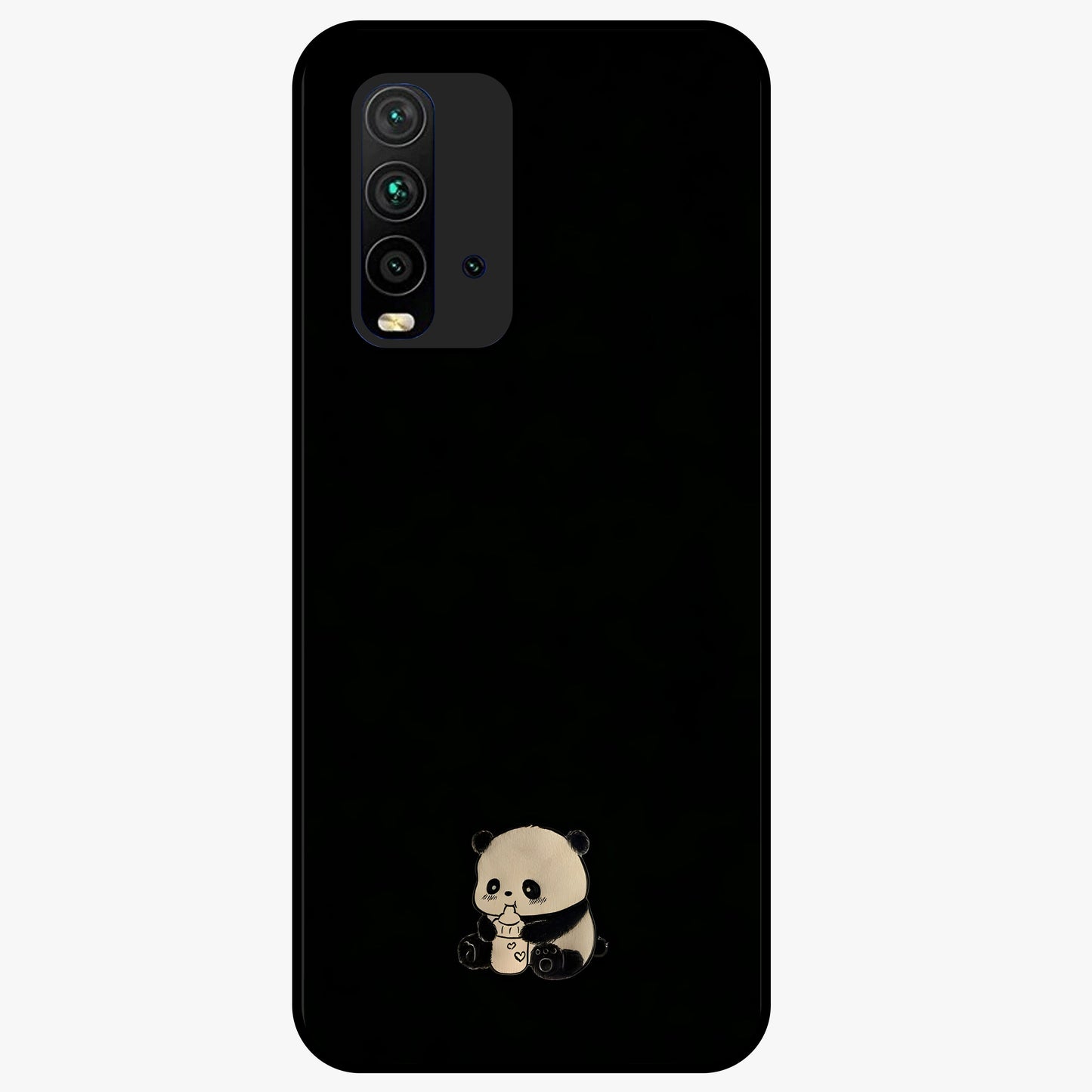 Midnight Panda Love Glass Case showing flat back view with cute panda themed artwork and glossy glass finish.