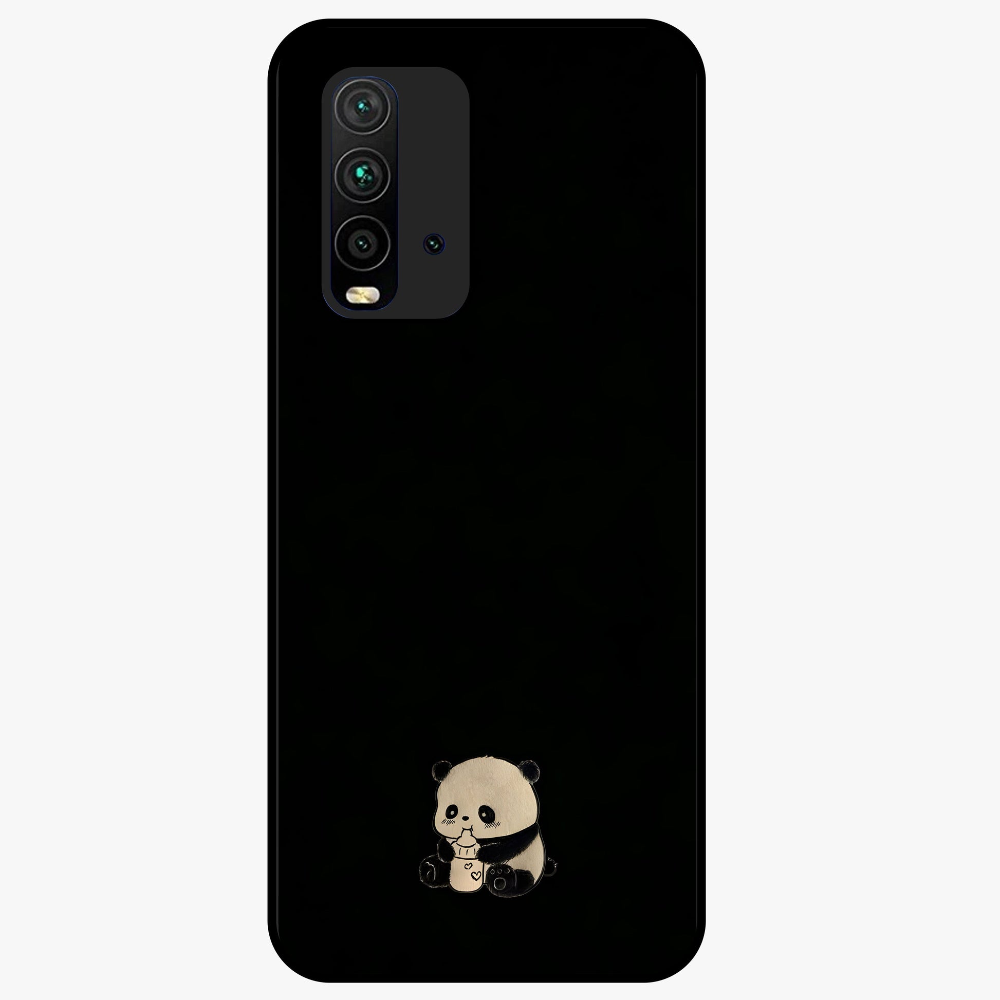 Midnight Panda Love Glass Case showing flat back view with cute panda themed artwork and glossy glass finish.