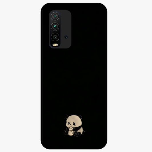 Midnight Panda Love Glass Case showing flat back view with cute panda themed artwork and glossy glass finish.