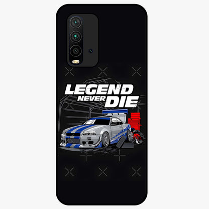 Midnight Racing Legacy Glass Case showing flat back view with sleek racing inspired artwork and glossy glass finish.