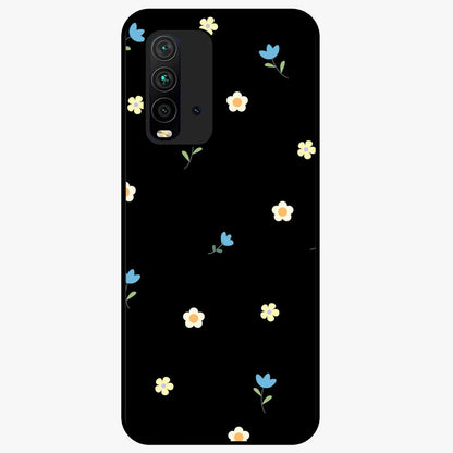 Minimalistic Blue With White Flower Pattern Glass Case showing flat back view with blue background and white flower pattern and glossy glass finish.