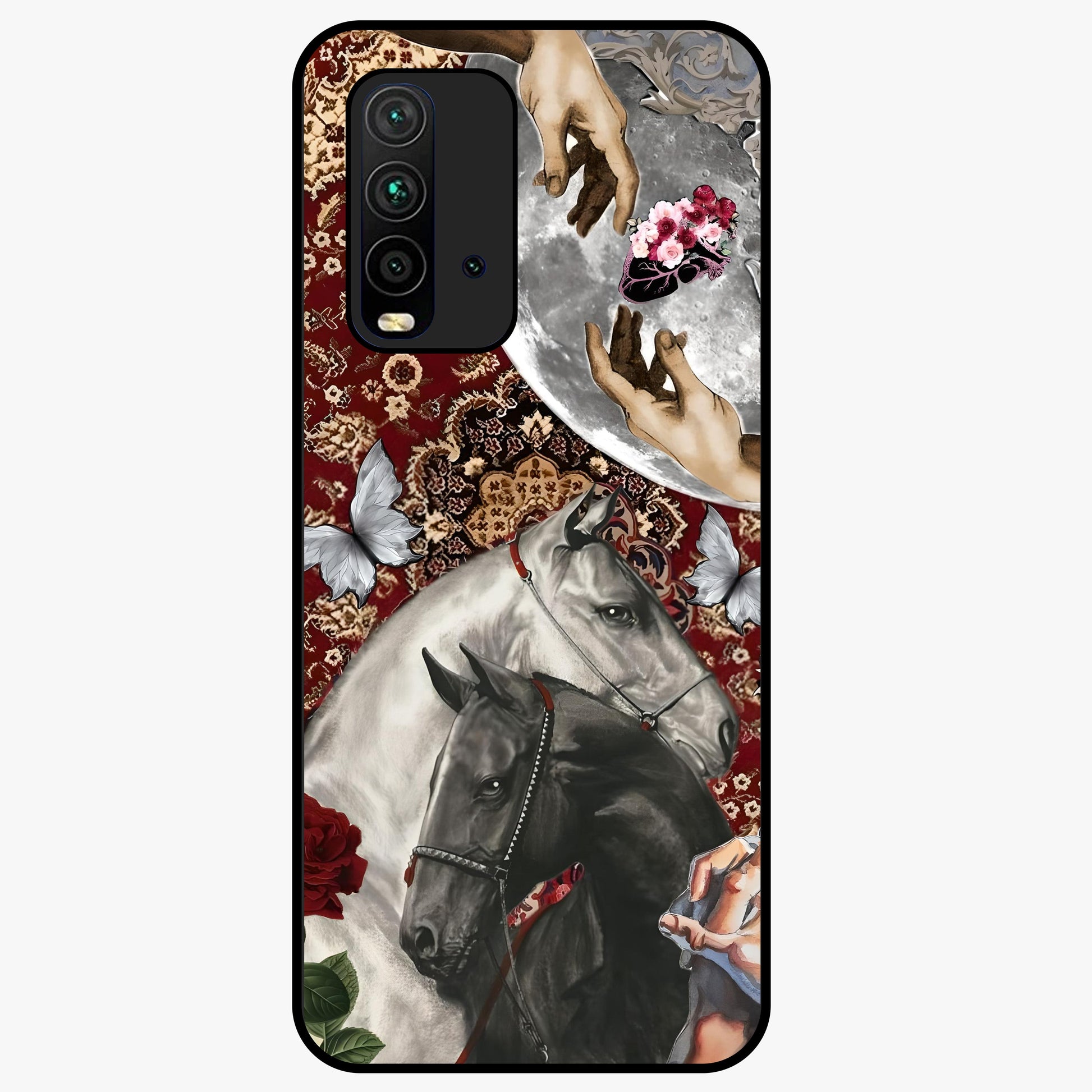 Moonlit Royal Stallion Glass Case showing flat back view with majestic horse under moonlight artwork and glossy glass finish.