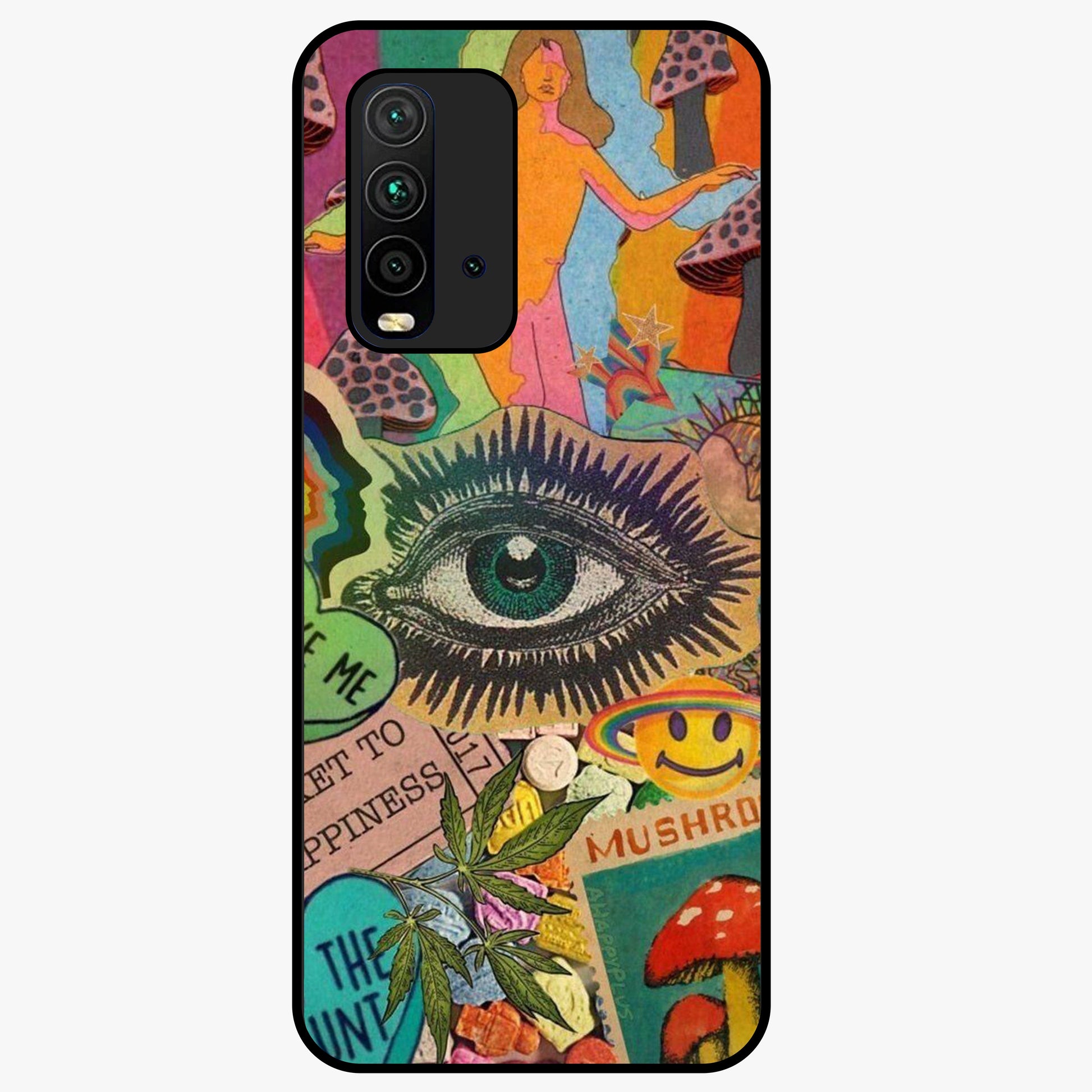 Mystic Eye Wonderland Glass Case showing flat back view with mystical eye themed artwork and glossy glass finish.