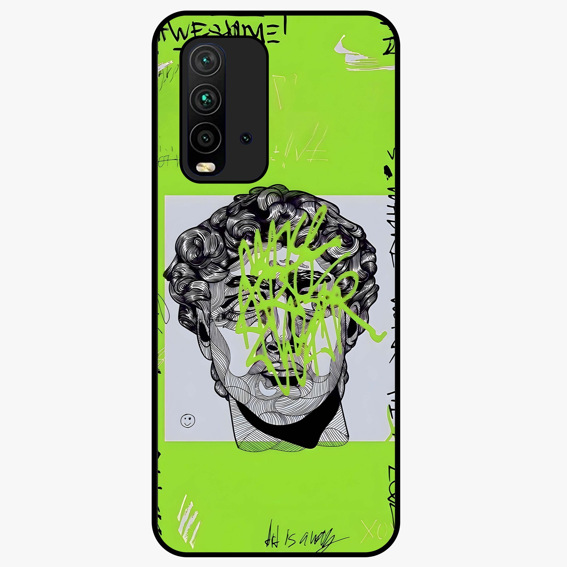 Neo Graffiti Rebellion Glass Case showing flat back view with vibrant graffiti artwork and glossy glass finish.